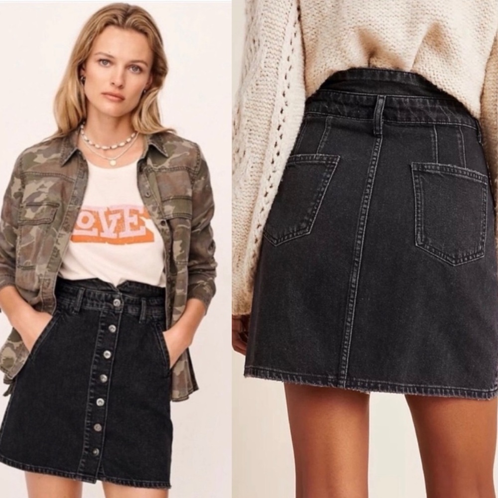 Pilcro Anthropologie Charcoal Button Down Front Skirt 8 Mini Black Denim - Picture 2 of 13